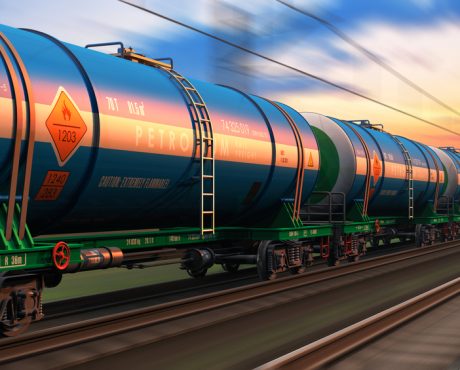 Freight train wtih petroleum tankcars